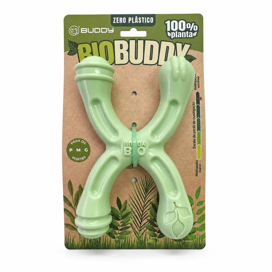 Embalagem do BIOBUDDY X em cartela kraft com selo zero plástico
