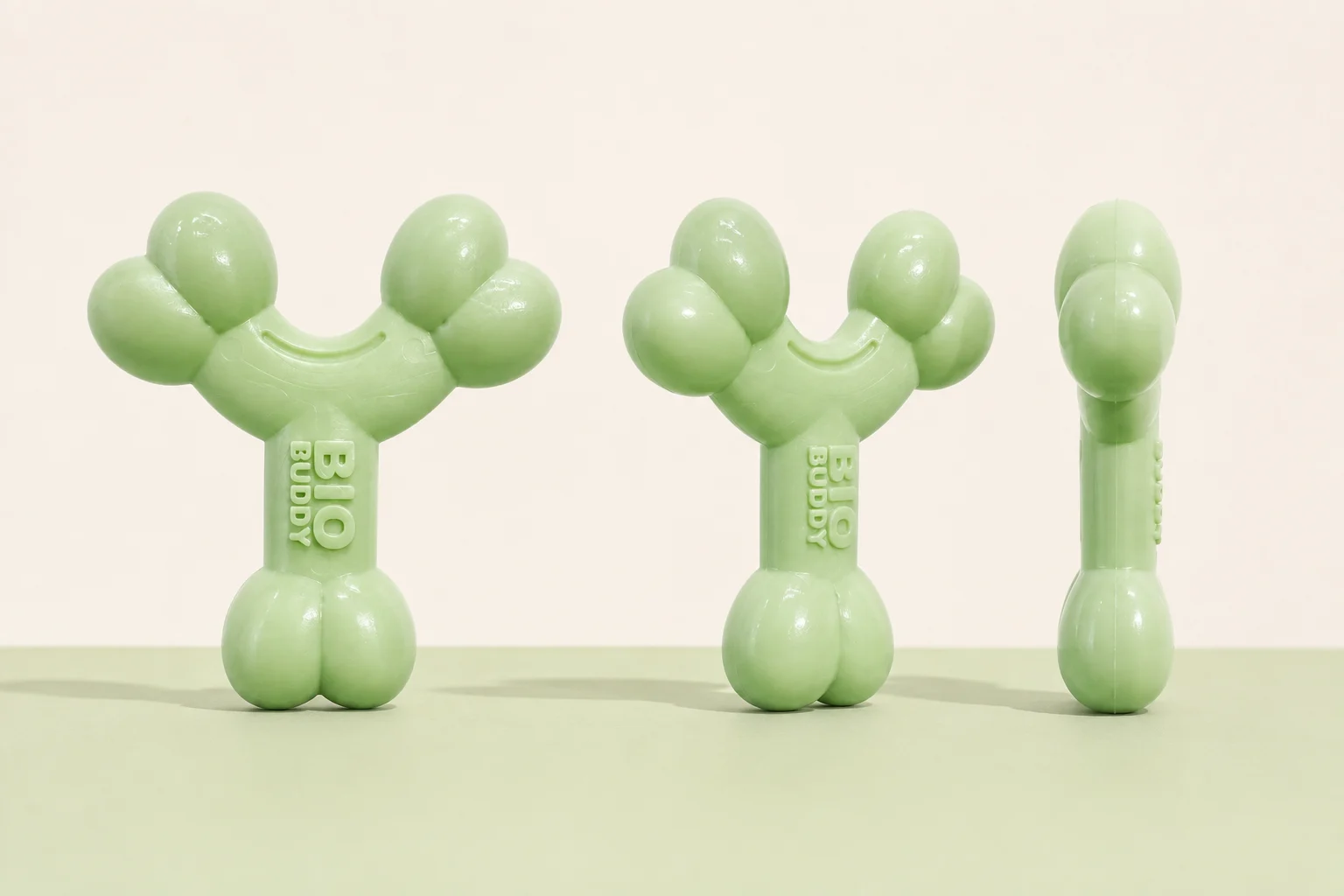 BIOBUDDY Ossinho em vistas frontal, três quartos e lateral